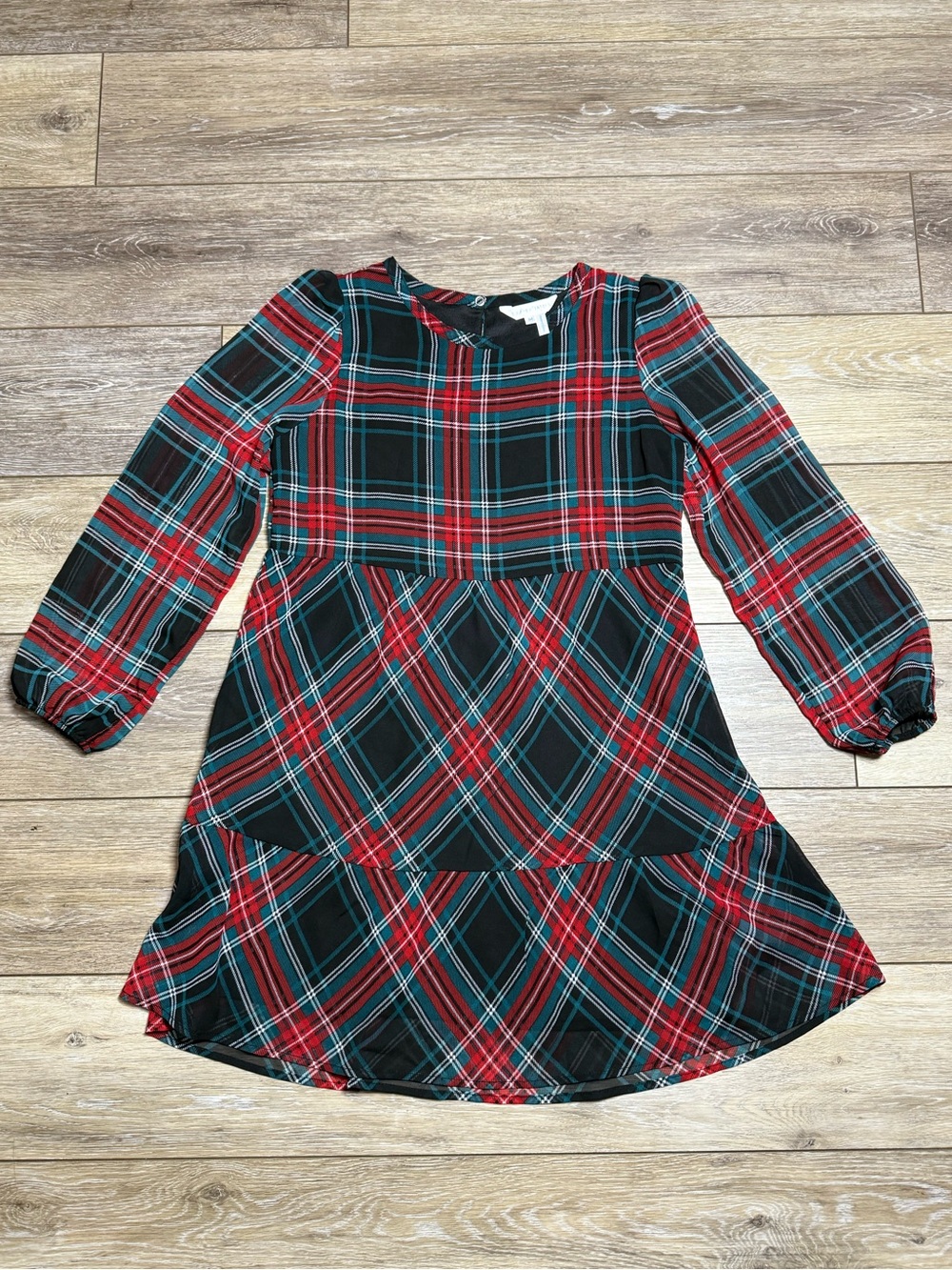 Draper James Red and Green Plaid Long-Sleeve A-Line Dress